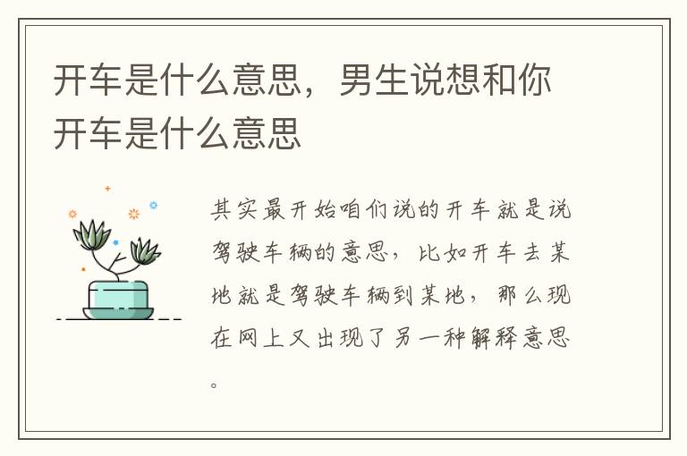 开车是什么意思，男生说想和你开车是什么意思