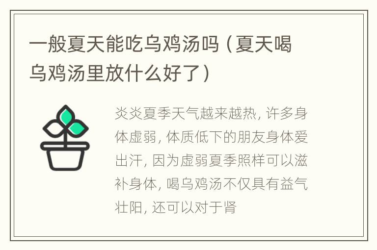 一般夏天能吃乌鸡汤吗（夏天喝乌鸡汤里放什么好了）