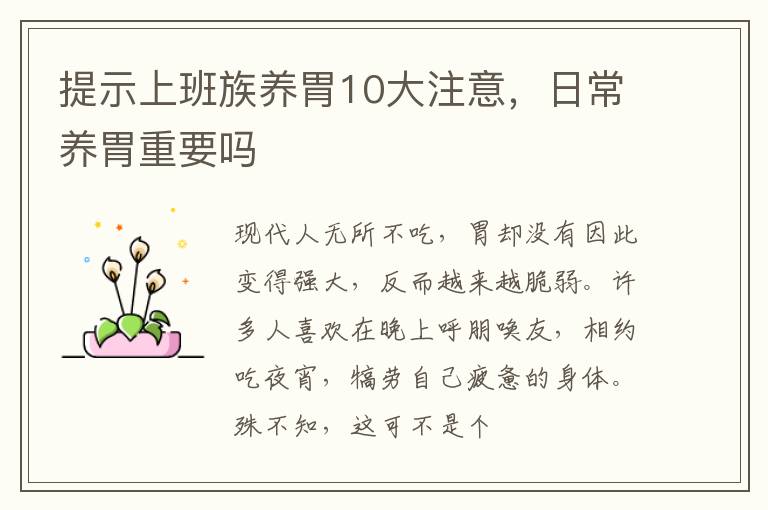 提示上班族养胃10大注意，日常养胃重要吗