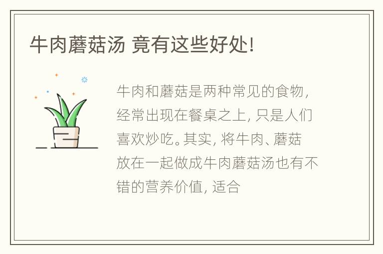 牛肉蘑菇汤 竟有这些好处！