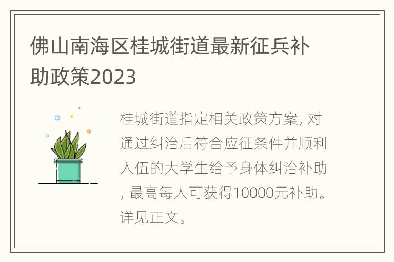 佛山南海区桂城街道最新征兵补助政策2023