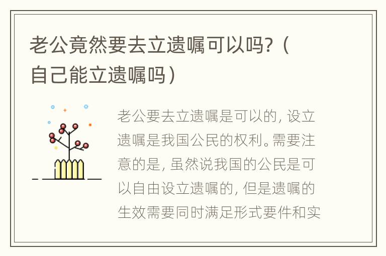 老公竟然要去立遗嘱可以吗？（自己能立遗嘱吗）