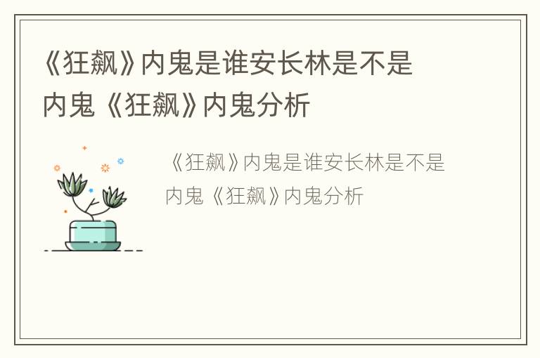 《狂飙》内鬼是谁安长林是不是内鬼 《狂飙》内鬼分析