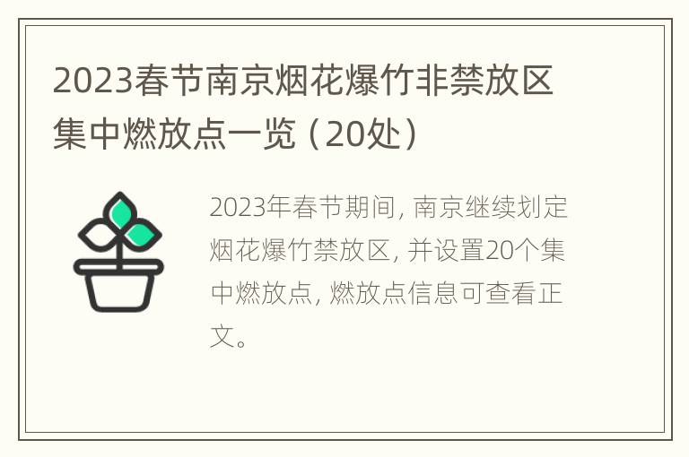 2023春节南京烟花爆竹非禁放区集中燃放点一览（20处）