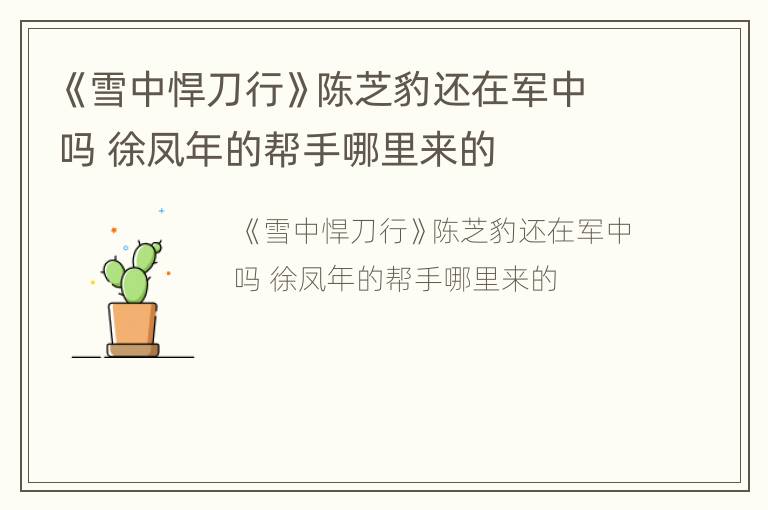 《雪中悍刀行》陈芝豹还在军中吗 徐凤年的帮手哪里来的