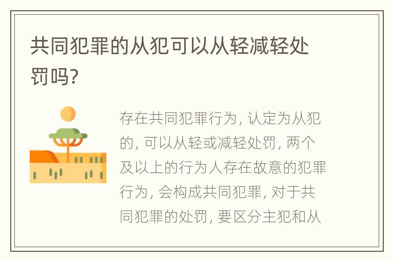共同犯罪的从犯可以从轻减轻处罚吗？