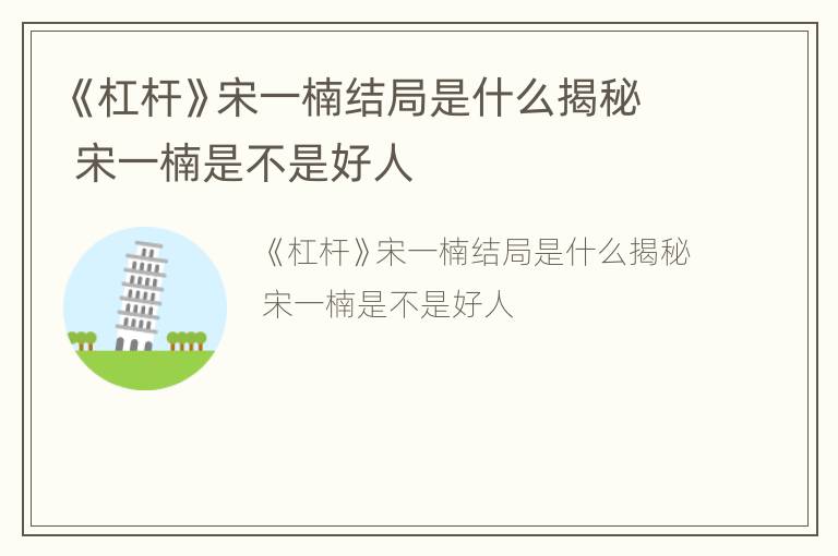 《杠杆》宋一楠结局是什么揭秘 宋一楠是不是好人