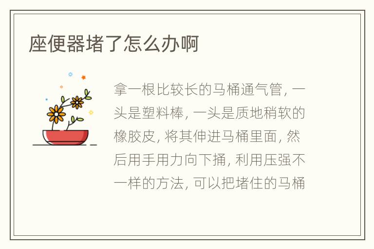 座便器堵了怎么办啊
