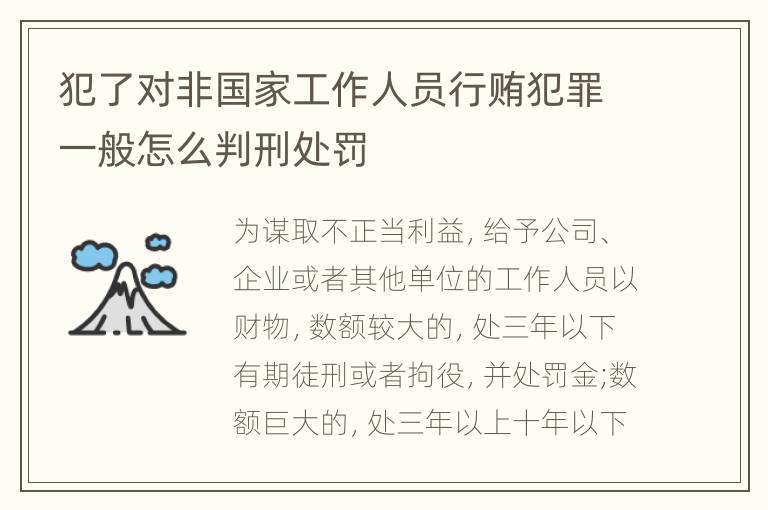 犯了对非国家工作人员行贿犯罪一般怎么判刑处罚
