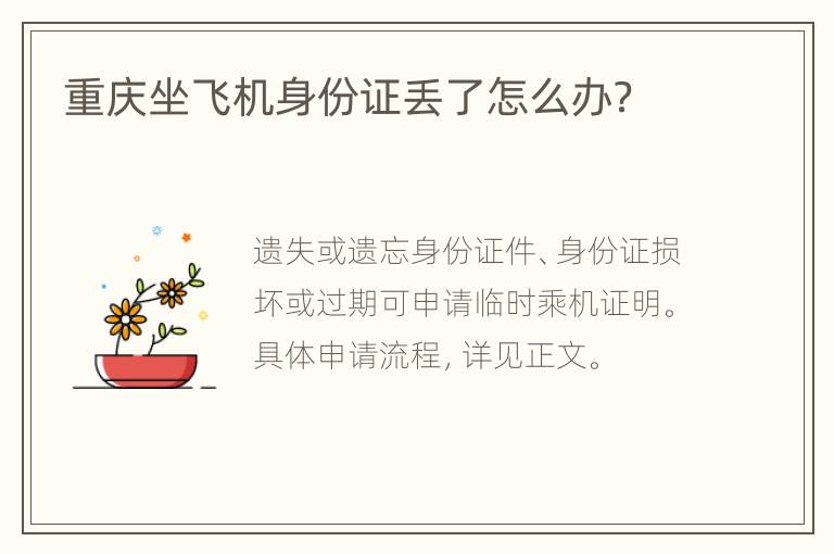 重庆坐飞机身份证丢了怎么办？