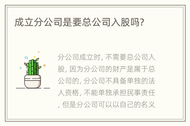 成立分公司是要总公司入股吗？