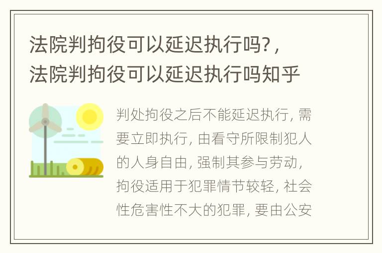 法院判拘役可以延迟执行吗？，法院判拘役可以延迟执行吗知乎