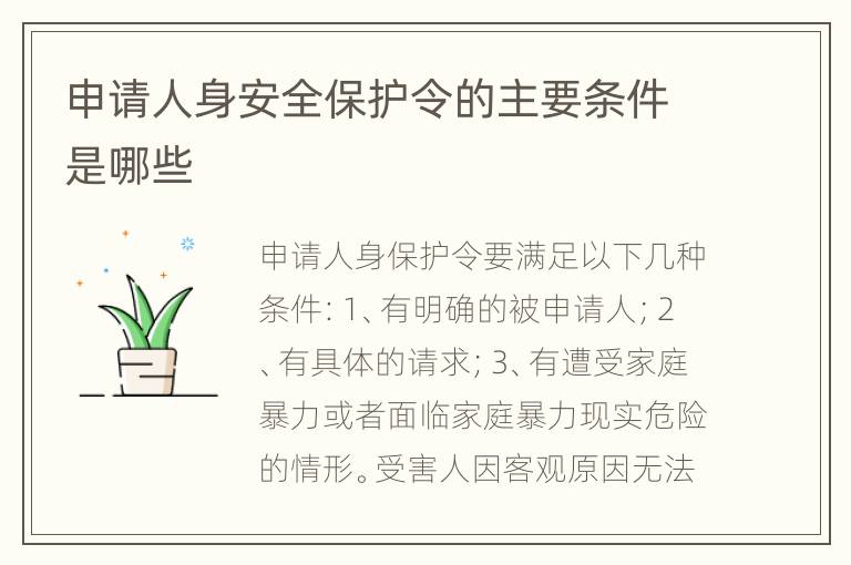 申请人身安全保护令的主要条件是哪些