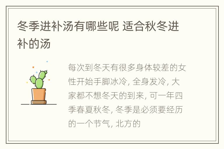冬季进补汤有哪些呢 适合秋冬进补的汤