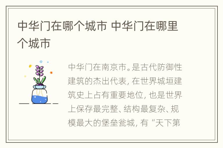 中华门在哪个城市 中华门在哪里个城市