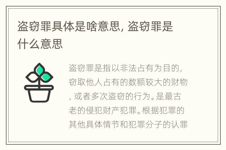 盗窃罪具体是啥意思，盗窃罪是什么意思
