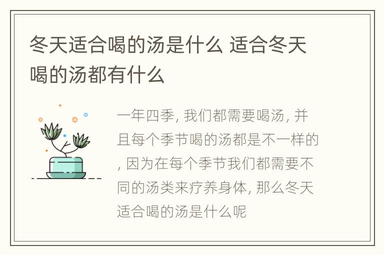 冬天适合喝的汤是什么 适合冬天喝的汤都有什么