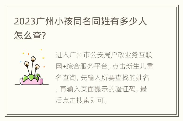 2023广州小孩同名同姓有多少人怎么查？