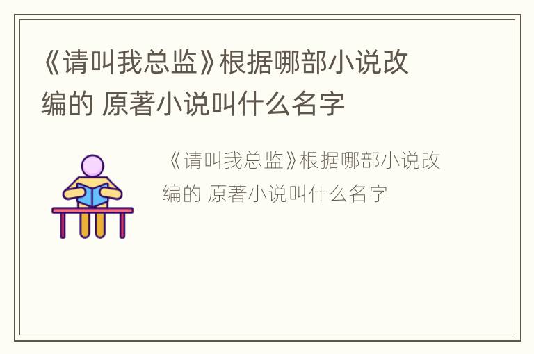 《请叫我总监》根据哪部小说改编的 原著小说叫什么名字