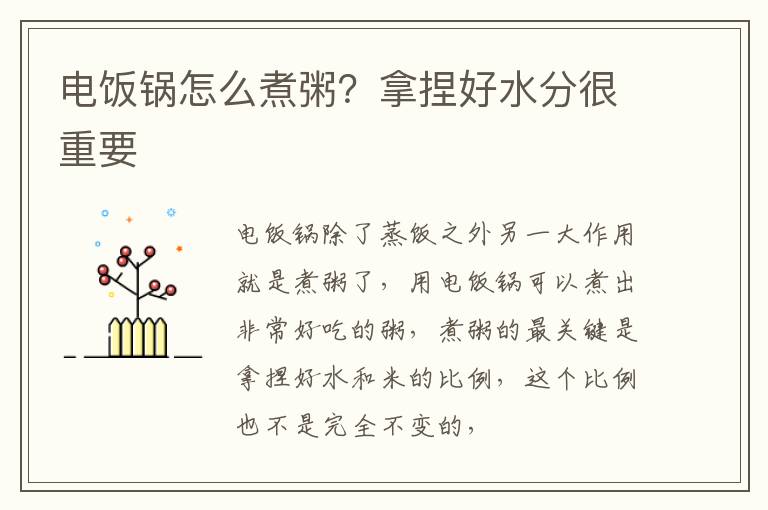 电饭锅怎么煮粥？拿捏好水分很重要