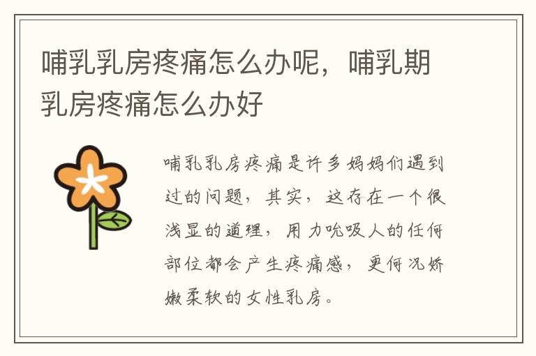 哺乳乳房疼痛怎么办呢，哺乳期乳房疼痛怎么办好