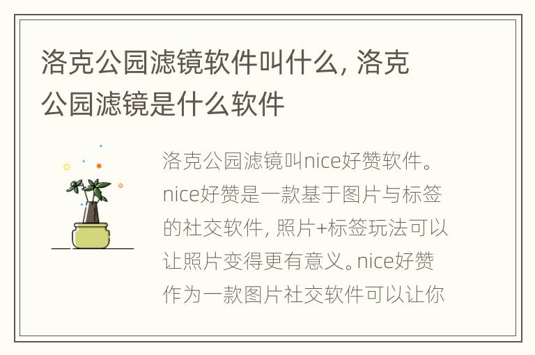 洛克公园滤镜软件叫什么，洛克公园滤镜是什么软件