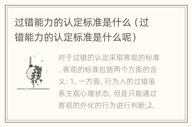 过错能力的认定标准是什么（过错能力的认定标准是什么呢）