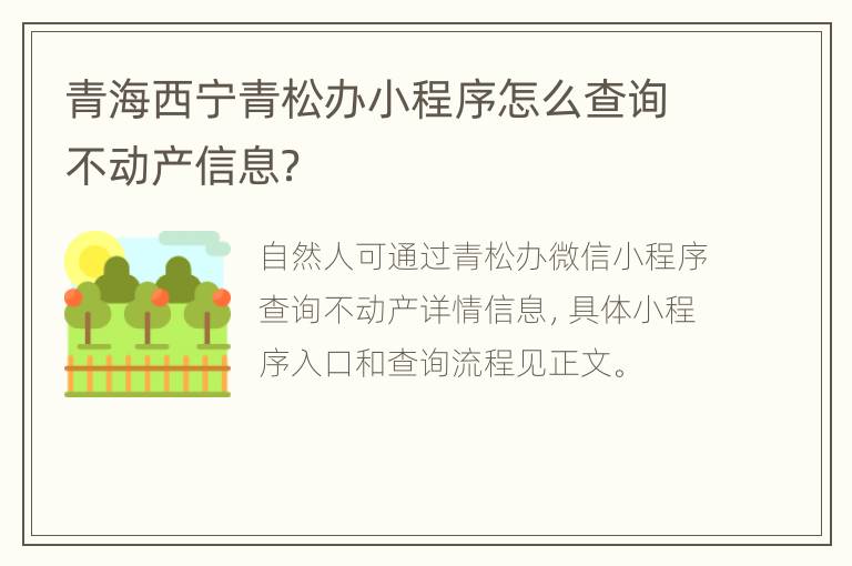 青海西宁青松办小程序怎么查询不动产信息？