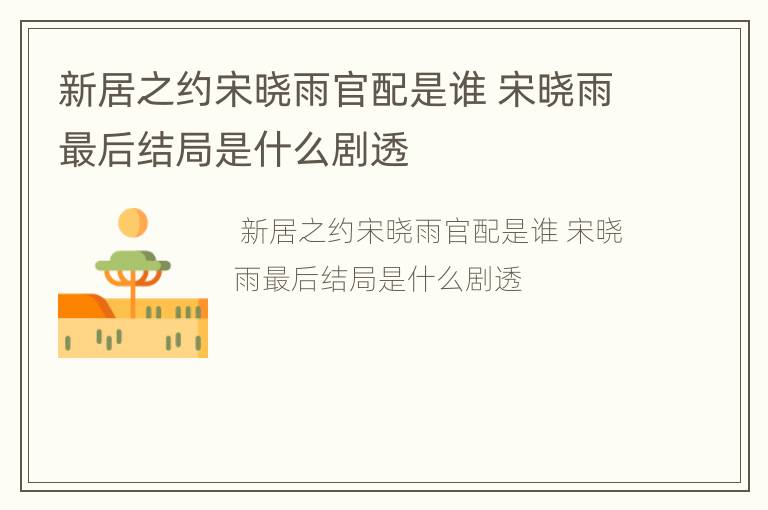新居之约宋晓雨官配是谁 宋晓雨最后结局是什么剧透