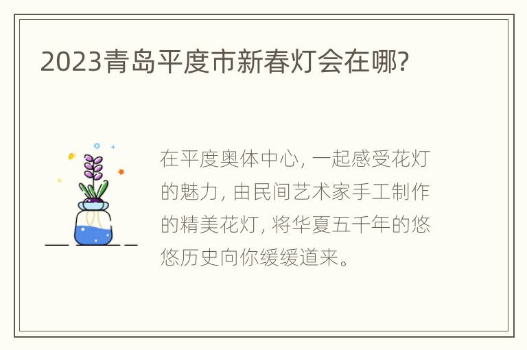2023青岛平度市新春灯会在哪？