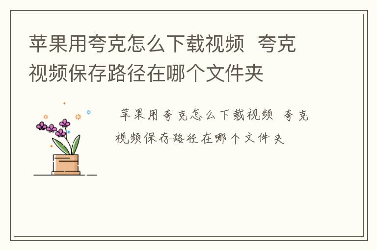 苹果用夸克怎么下载视频  夸克视频保存路径在哪个文件夹