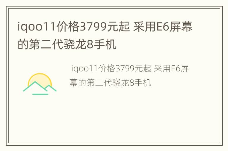 iqoo11价格3799元起 采用E6屏幕的第二代骁龙8手机