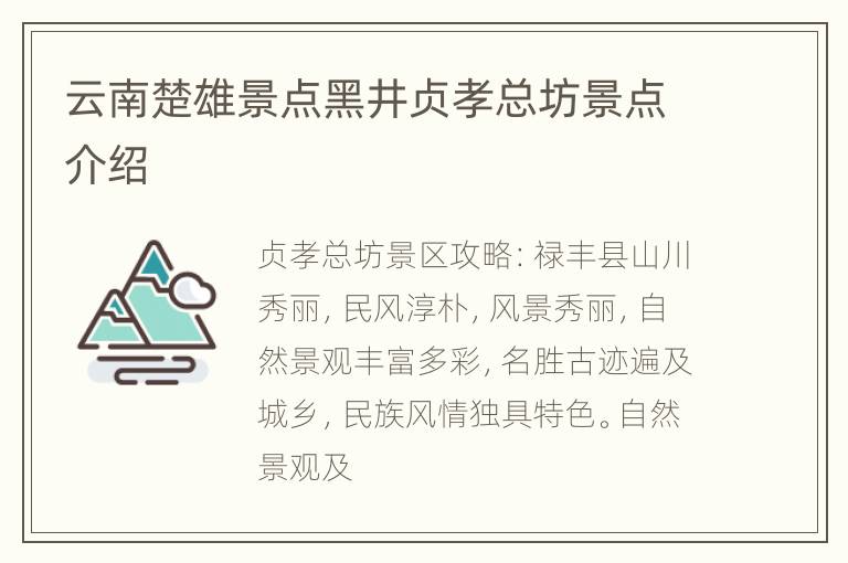 云南楚雄景点黑井贞孝总坊景点介绍