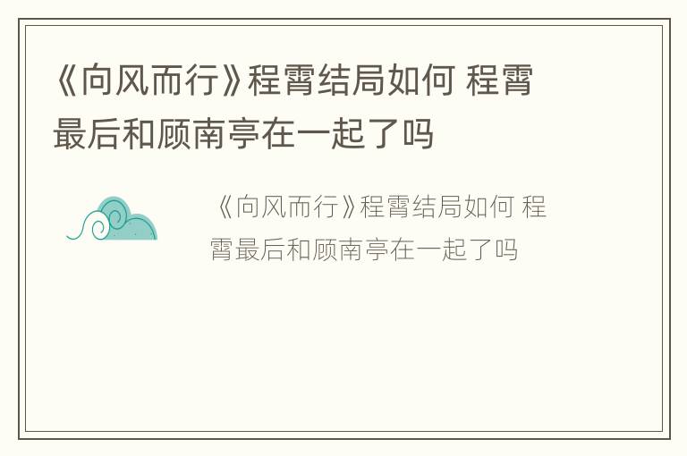 《向风而行》程霄结局如何 程霄最后和顾南亭在一起了吗