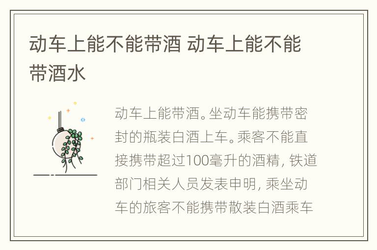 动车上能不能带酒 动车上能不能带酒水