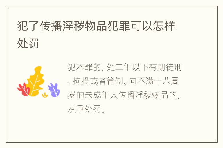 犯了传播淫秽物品犯罪可以怎样处罚