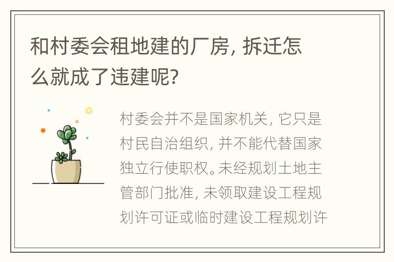 和村委会租地建的厂房，拆迁怎么就成了违建呢？