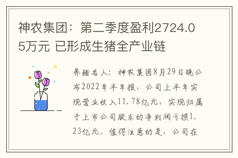 神农集团：第二季度盈利2724.05万元 已形成生猪全产业链