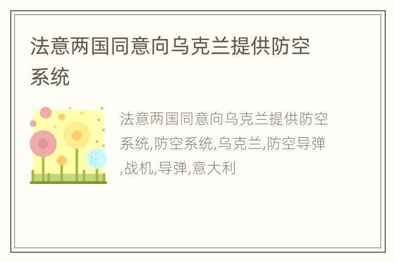 法意两国同意向乌克兰提供防空系统