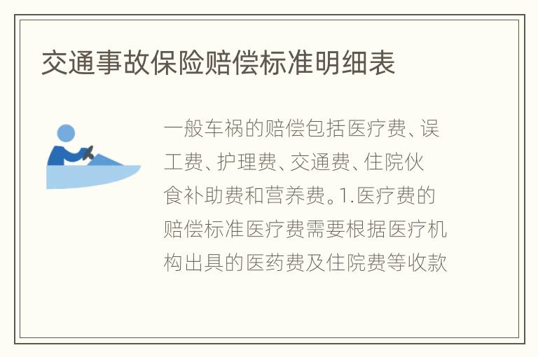 交通事故保险赔偿标准明细表