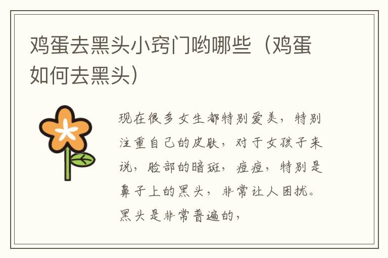 鸡蛋去黑头小窍门哟哪些（鸡蛋如何去黑头）