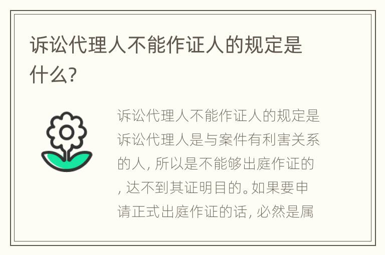诉讼代理人不能作证人的规定是什么？