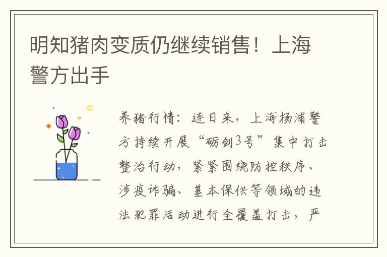 明知猪肉变质仍继续销售！上海警方出手