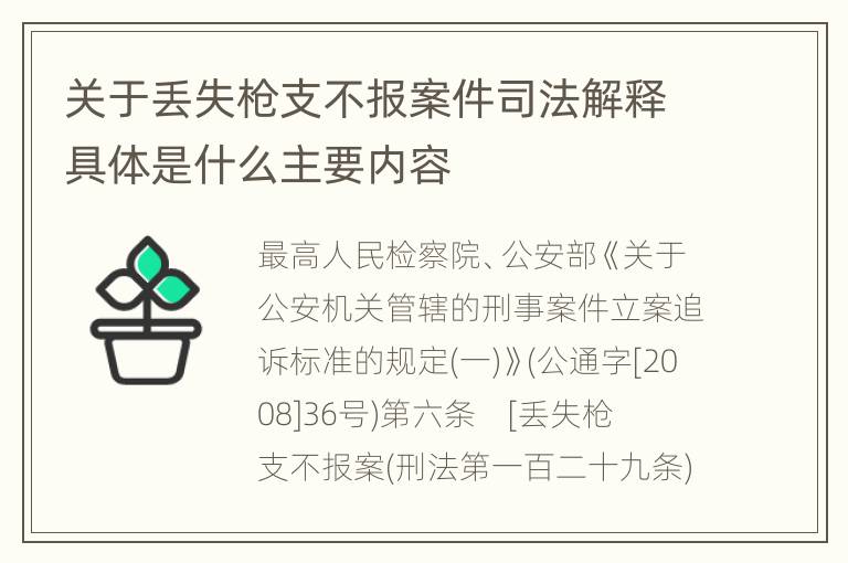 关于丢失枪支不报案件司法解释具体是什么主要内容