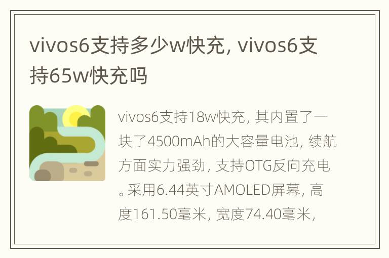 vivos6支持多少w快充，vivos6支持65w快充吗