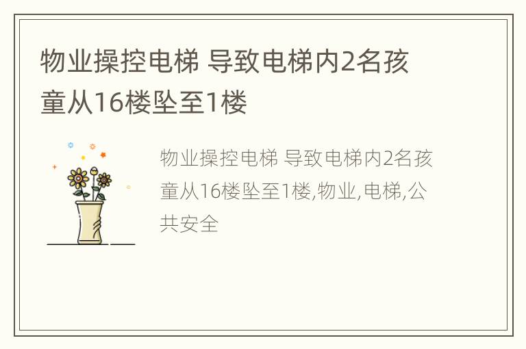 物业操控电梯 导致电梯内2名孩童从16楼坠至1楼