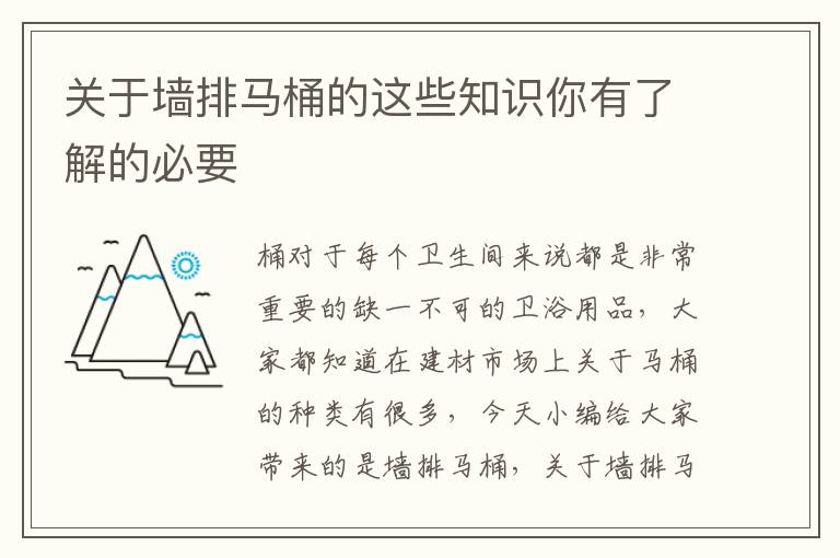 关于墙排马桶的这些知识你有了解的必要