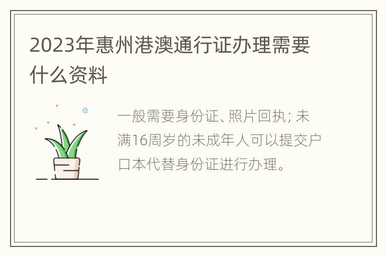 2023年惠州港澳通行证办理需要什么资料