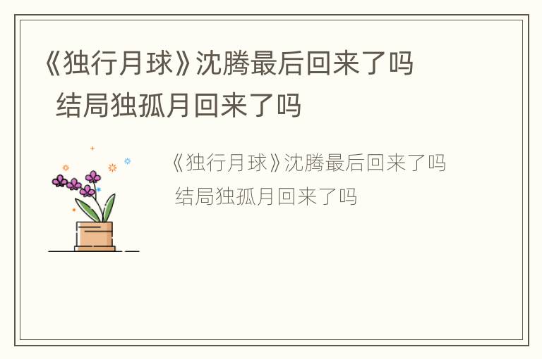 《独行月球》沈腾最后回来了吗  结局独孤月回来了吗