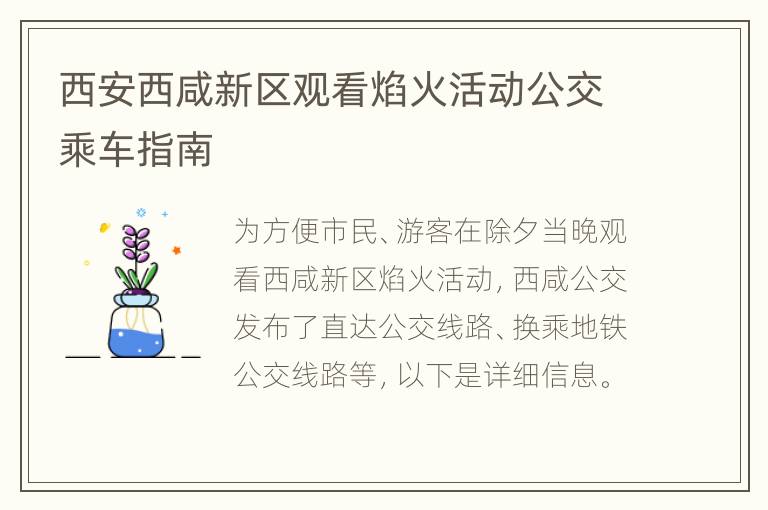 西安西咸新区观看焰火活动公交乘车指南